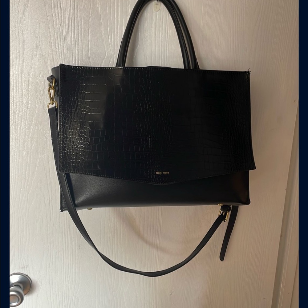 Pixie Mood Black Croc-Texture Shoulder Bag - image 1